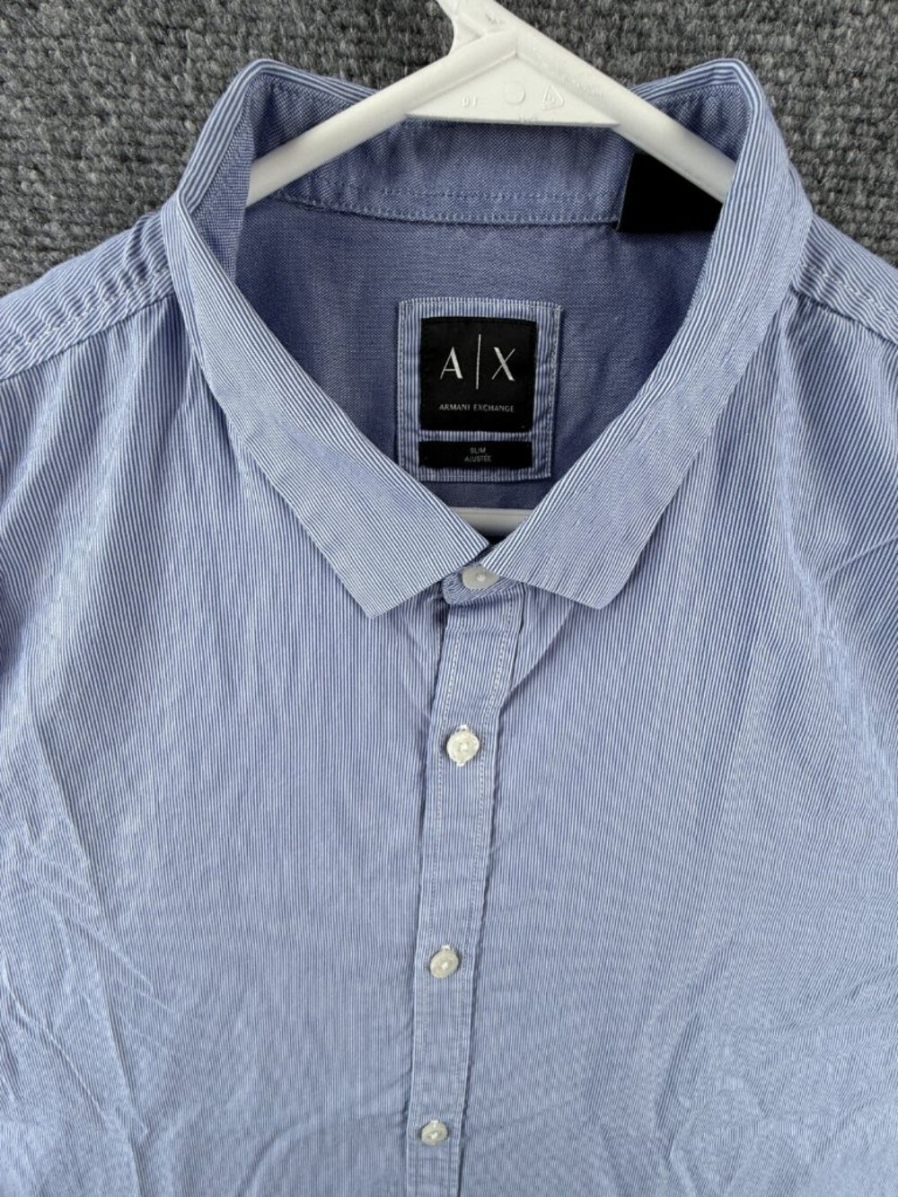 Armani Slim XL Cotton Striped Blue Mens Button Up Shirt Long Sleeve Spread Adult